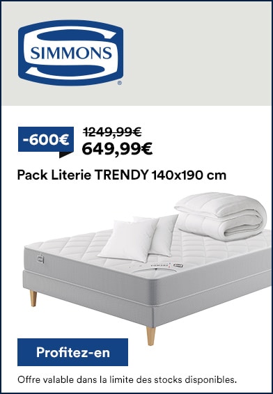 Matelas + sommier 140x190 cm + 2 oreillers + couette TRENDY SIMMONS