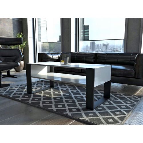 Table Basse Lovy Blanc / Noir - Style Industriel - 120cm X 64 Cm