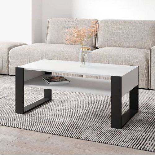 Table Basse Lovy Blanc / Noir - Style Industriel - 120cm X 64 Cm