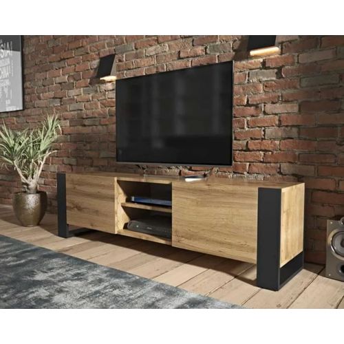 Meuble TV 160 Cm Lovy Chêne Avec Pieds Noir - Style Industriel