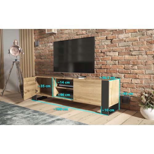 Meuble TV 160 Cm Lovy Chêne Avec Pieds Noir - Style Industriel