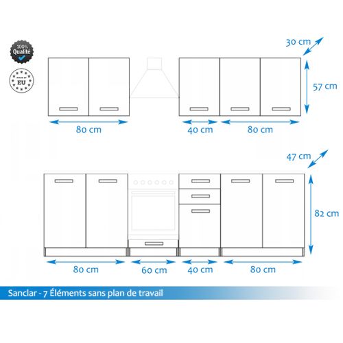 Cuisine Sanclar 7 Éléments - Blanc Blanc Laqué - 2m60 Four Encastrable