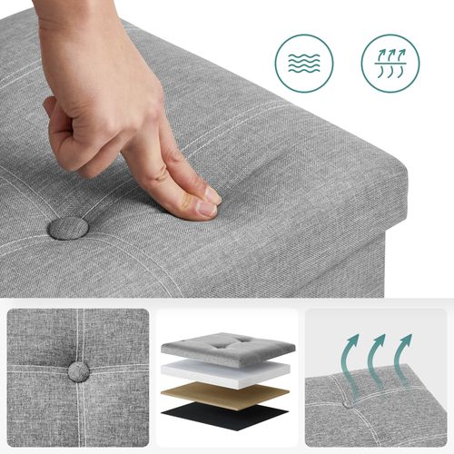 Banc De Rangement Pliable, Bout De Lit, 110 X 38 X 38 Cm, Tissu Façon Lin, Charge 300 Kg, Gris Clair