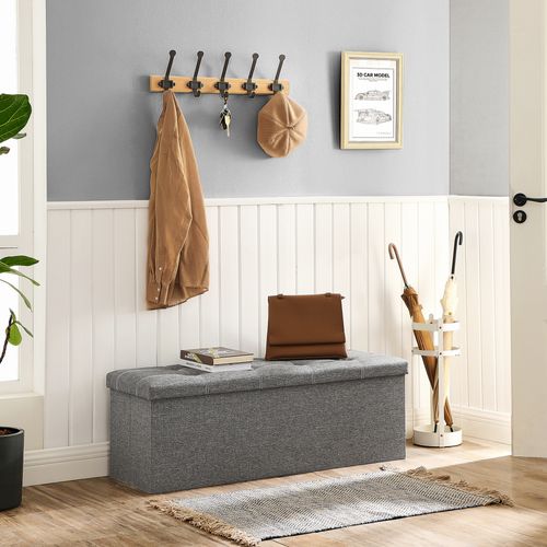 Banc De Rangement Pliable, Bout De Lit, 110 X 38 X 38 Cm, Tissu Façon Lin, Charge 300 Kg, Gris Clair