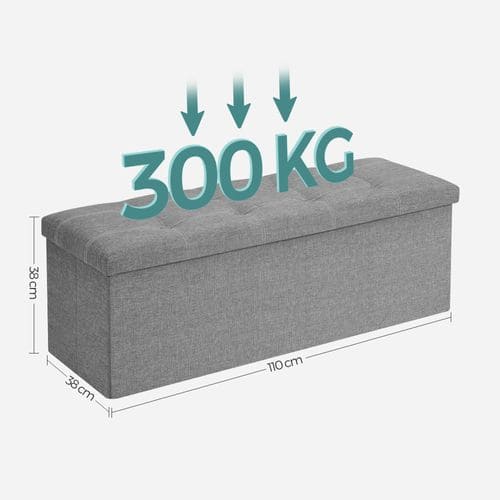 Banc De Rangement Pliable, Bout De Lit, 110 X 38 X 38 Cm, Tissu Façon Lin, Charge 300 Kg, Gris Clair