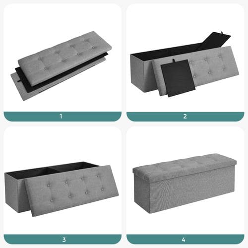 Banc De Rangement Pliable, Bout De Lit, 110 X 38 X 38 Cm, Tissu Façon Lin, Charge 300 Kg, Gris Clair