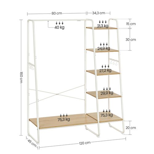 Portant, Avec 5 Étagères De Rangement, Style Industriel