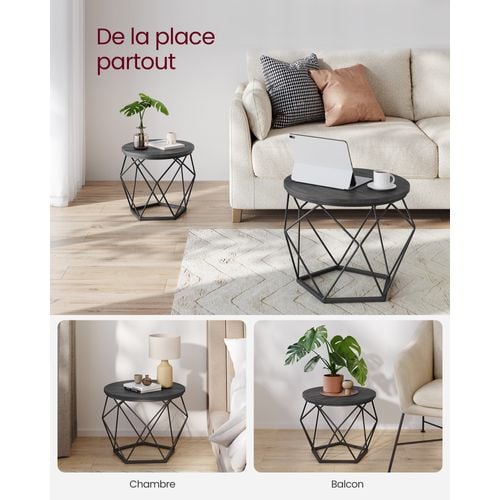 Table Basse Ronde, Lot De 2, Bout De Canapé, Style Moderne, Cadre En Acier, Pour Salon, Noir