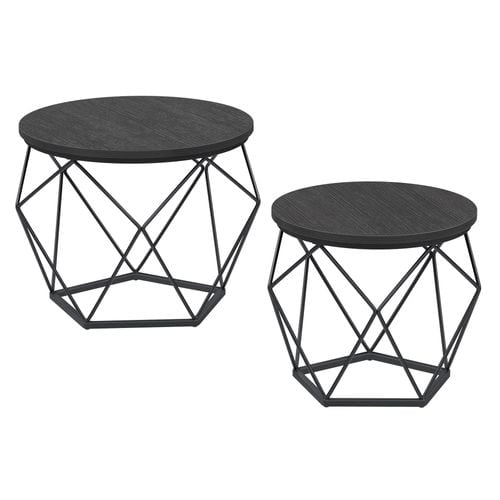 Table Basse Ronde, Lot De 2, Bout De Canapé, Style Moderne, Cadre En Acier, Pour Salon, Noir