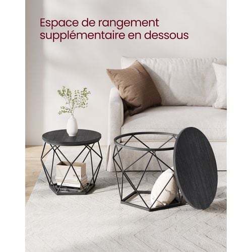 Table Basse Ronde, Lot De 2, Bout De Canapé, Style Moderne, Cadre En Acier, Pour Salon, Noir