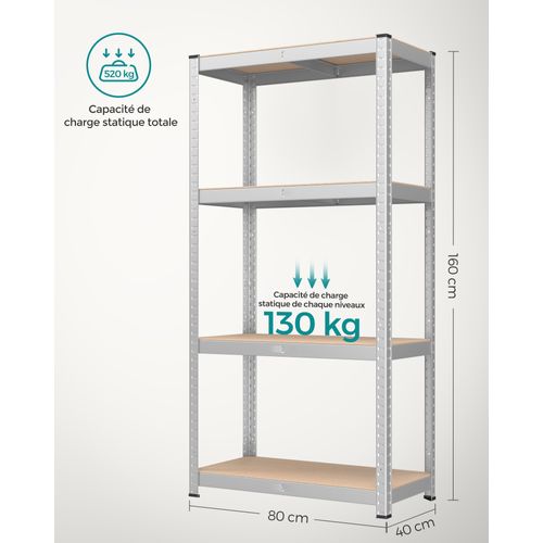 Étagère Charge Lourde À 4 Niveaux, Meuble De Rangement En Acier,  Étagère De Garage, Capacité 520 Kg