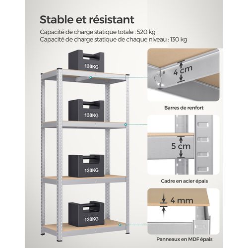 Étagère Charge Lourde À 4 Niveaux, Meuble De Rangement En Acier,  Étagère De Garage, Capacité 520 Kg