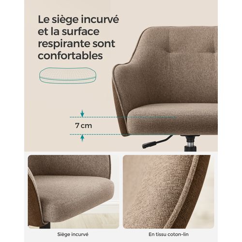 Chaise De Bureau, Réglable En Hauteur, Capacité De Charge 110 Kg, Marron