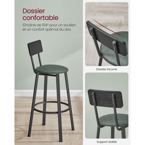 Tabouret De Bar, Lot De 2, Pu, Assise 75,5 Cm, Repose-pieds, Noir Classique Et Vert Forêt