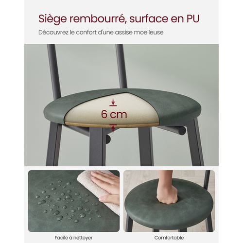 Tabouret De Bar, Lot De 2, Pu, Assise 75,5 Cm, Repose-pieds, Noir Classique Et Vert Forêt