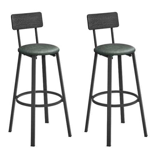 Tabouret De Bar, Lot De 2, Pu, Assise 75,5 Cm, Repose-pieds, Noir Classique Et Vert Forêt