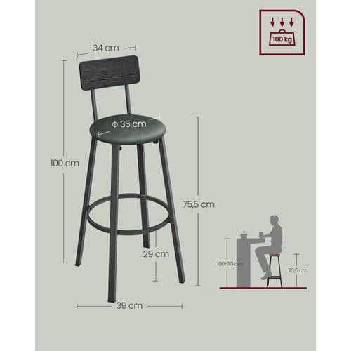 Tabouret De Bar, Lot De 2, Pu, Assise 75,5 Cm, Repose-pieds, Noir Classique Et Vert Forêt