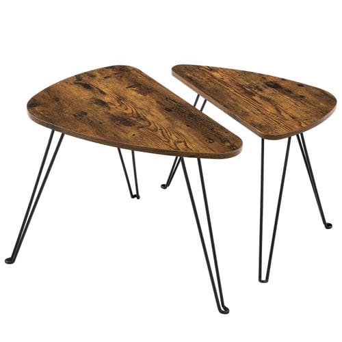 Lot De 2 Tables Basses, Tables Gigognes, Style Industriel, Marron Rustique Et Noir