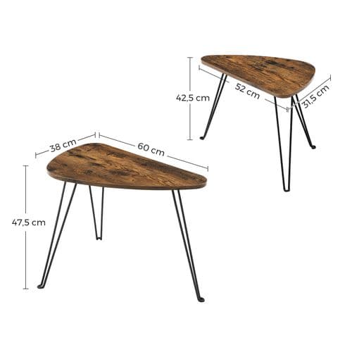 Lot De 2 Tables Basses, Tables Gigognes, Style Industriel, Marron Rustique Et Noir