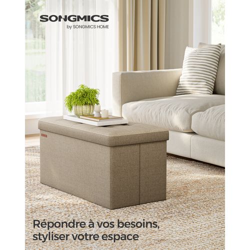 Banc De Rangement Pliant 76 Cm, Coffre De Rangement, Tabouret Repose-pieds, Taupe Clair