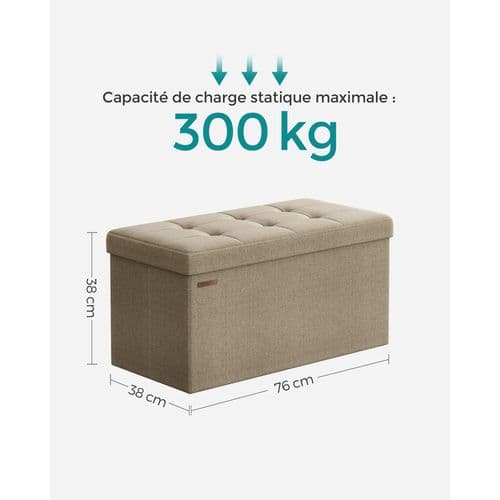 Banc De Rangement Pliant 76 Cm, Coffre De Rangement, Tabouret Repose-pieds, Taupe Clair