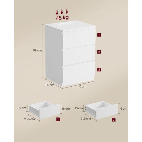 Table De Chevet Avec Multiprise, Lot De 2, Table D’appoint Avec 3 Tiroirs, 2 Prises Ca, Blanc Nuage