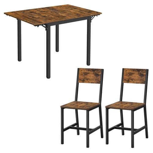 Ensemble De Table à Manger, 2 Chaises De Salle à Manger, Table Pliante, Marron Rustique Et Noir