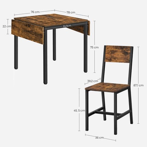 Ensemble De Table à Manger, 2 Chaises De Salle à Manger, Table Pliante, Marron Rustique Et Noir