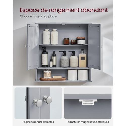 Armoire Murale, 2 Portes-miroir Et Compartiment Ouvert, 13 X 56,5 X 58,5 Cm, Gris Tourterelle