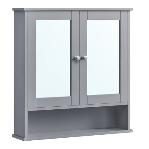 Armoire Murale, 2 Portes-miroir Et Compartiment Ouvert, 13 X 56,5 X 58,5 Cm, Gris Tourterelle