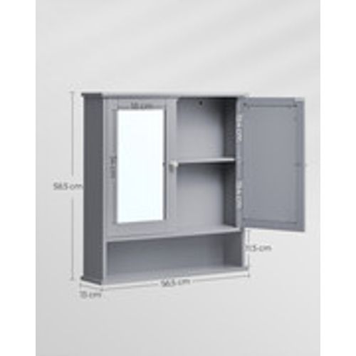 Armoire Murale, 2 Portes-miroir Et Compartiment Ouvert, 13 X 56,5 X 58,5 Cm, Gris Tourterelle