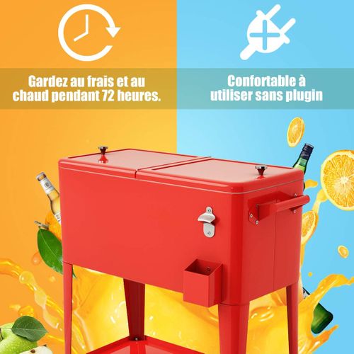 Desserte De Jardin à Roulettes 76l En Fer Solide Avec Ouvre-bouteille Pour Conserver La Glace