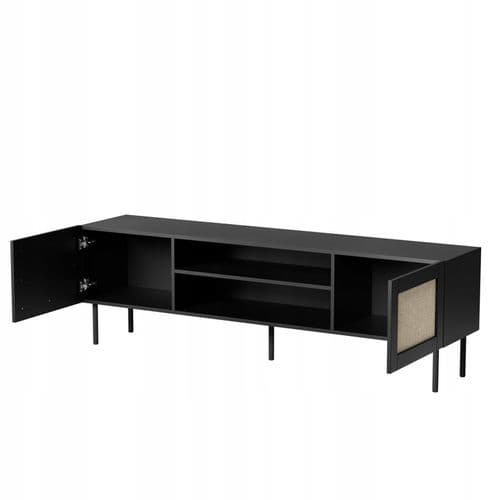 Meuble TV 180x55x40 Cm Noir Yota Meuble Hi-fi Luxueux Sur Pieds Avec 2 Portes