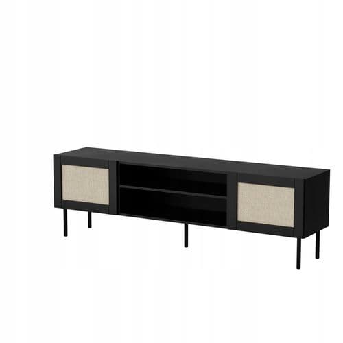 Meuble TV 180x55x40 Cm Noir Yota Meuble Hi-fi Luxueux Sur Pieds Avec 2 Portes