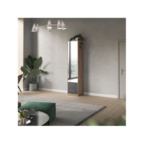 Lit Escamotable +2 Placards Vertical 140x200+(50x2)cm Miroir Lit Mural Chêne Sauvage/anthracite