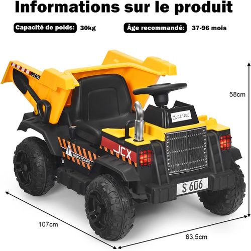 Voiture Electrique Camion Benne À Batterie 12v Pour Enfants Vitesse Max : 5 Km/h, Télécommande