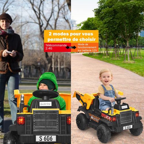 Voiture Electrique Camion Benne À Batterie 12v Pour Enfants Vitesse Max : 5 Km/h, Télécommande