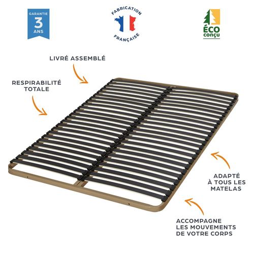 Sommier à Lattes 2x90x200 C224 - 48 Lattes Bois - Fabrication Française