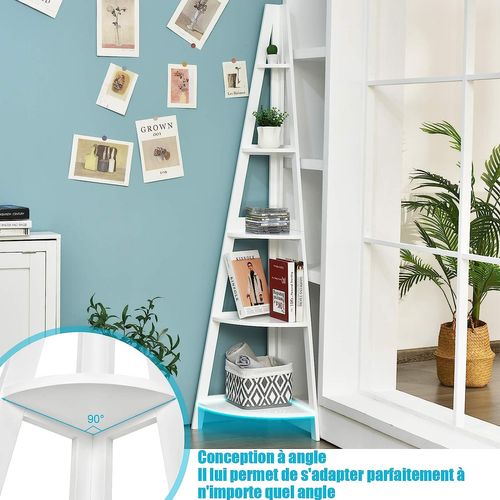 Bibliothèque / Étagère De Rangement Pour Angle Avec 5 Étagères Style Moderne 35x35x175 Cm, Blanc