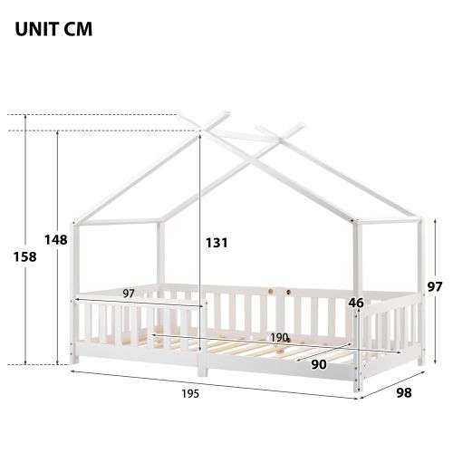 Lit Cabane 90 X 200 cm Sommier inclus Blanc