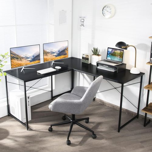 Bureau D'angle En L Réversible Avec Support De Moniteur -assemblage Facile-150 X 150 X 74 Cm Noir