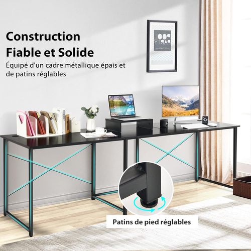 Bureau D'angle En L Réversible Avec Support De Moniteur -assemblage Facile-150 X 150 X 74 Cm Noir