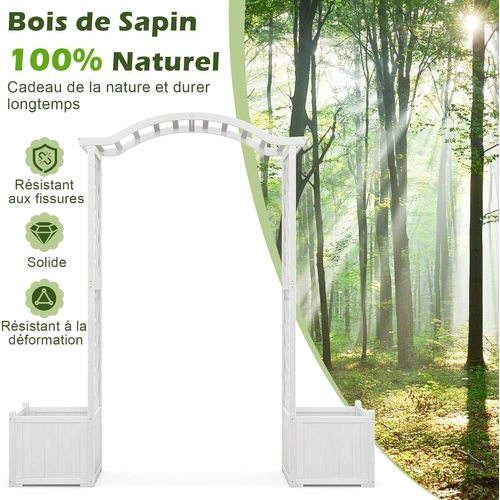 Arche De Jardin Avec Jardinière En Bois Avec Treillis, Pergola Extérieur(blanc)