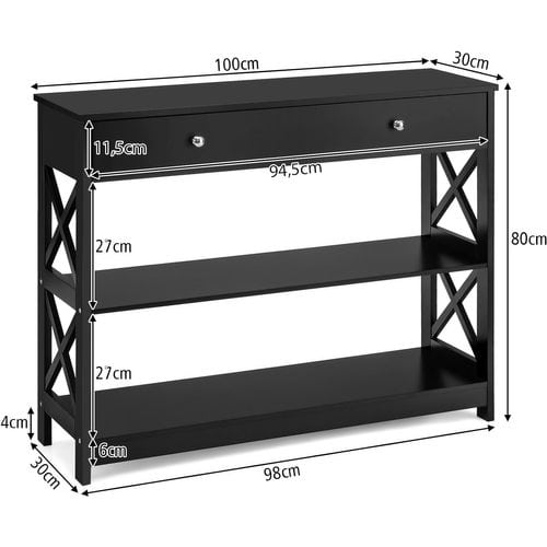 Table Console, Console Entrée Avec Tiroir Et 2 Étagères, 100 X 30 X 80 Cm (noir)