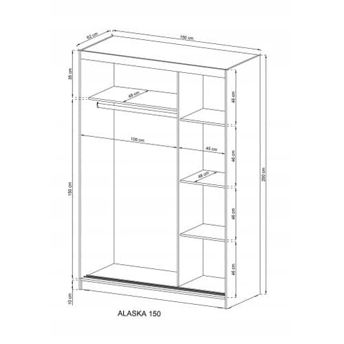 Armoire Placard 150x62x200 cm Porte Coulissante Avec Miroir Étagères Blanc Mat Modèle Alaia