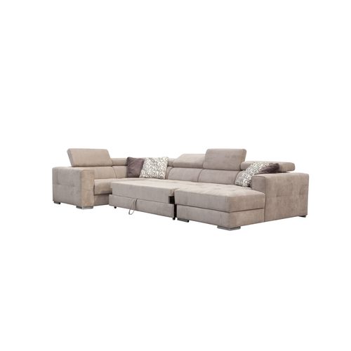 Canapé d'angle U convertible relax droit QUARTZ tissu beige