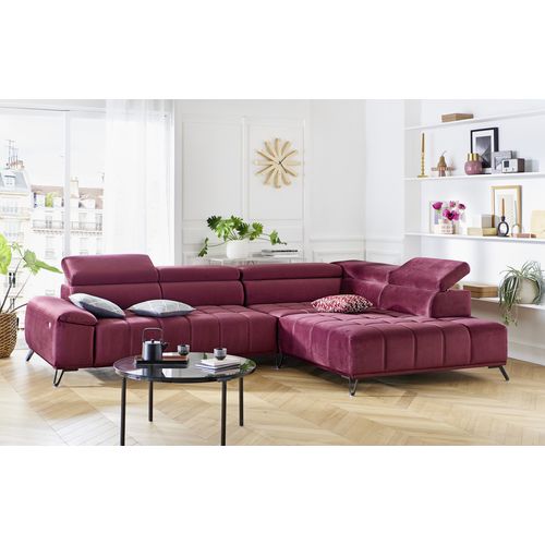 Canapé d'angle droit relax PALLADIO tissu Monolith bordeaux