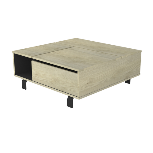 Table Basse Plateau Relevable Et Coffre Intérieur - Effet Bois Et Noir