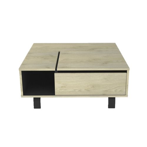 Table Basse Plateau Relevable Et Coffre Intérieur - Effet Bois Et Noir