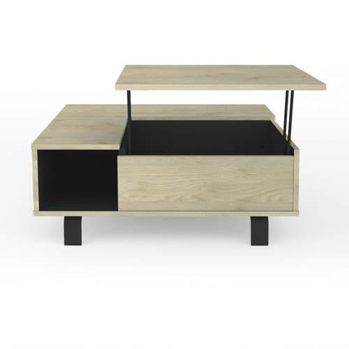 Table Basse Plateau Relevable Et Coffre Intérieur - Effet Bois Et Noir